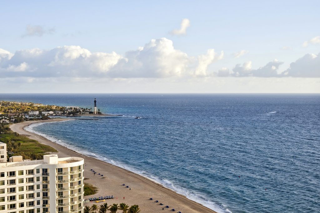 View of the Pompano Beach coastline from Solemar penthouse UPH03 at 1116 N Ocean Blvd